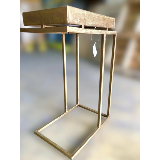 Crate & Barrel Crate & Barrel Echo Modern Industrial C-Table in Antique Brass Finish With Mirrored Glass, Imar-199-Cb For Sale - Image 4 of 12