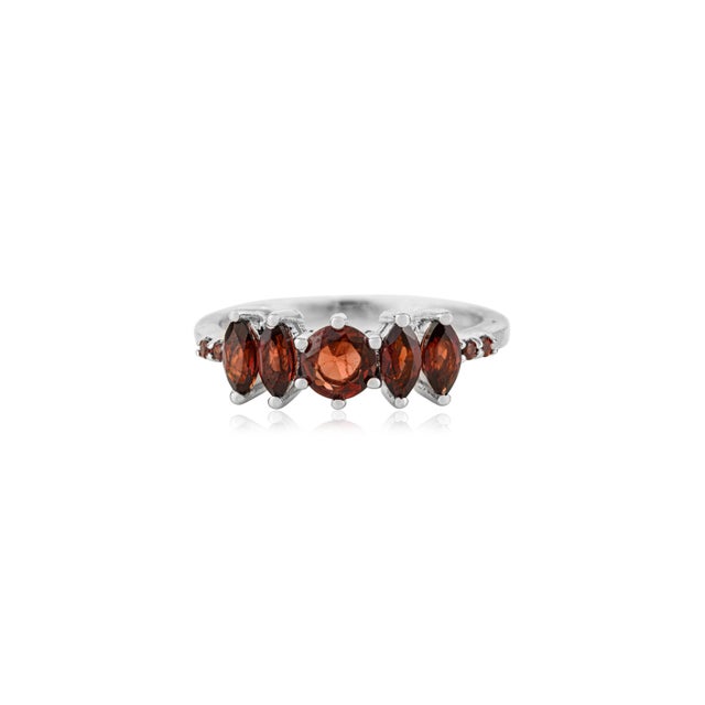 Modern Regal Five-Stone February Birthstone Ring Made in 925 Sterling Silver - Size 7.5 For Sale - Image 3 of 9