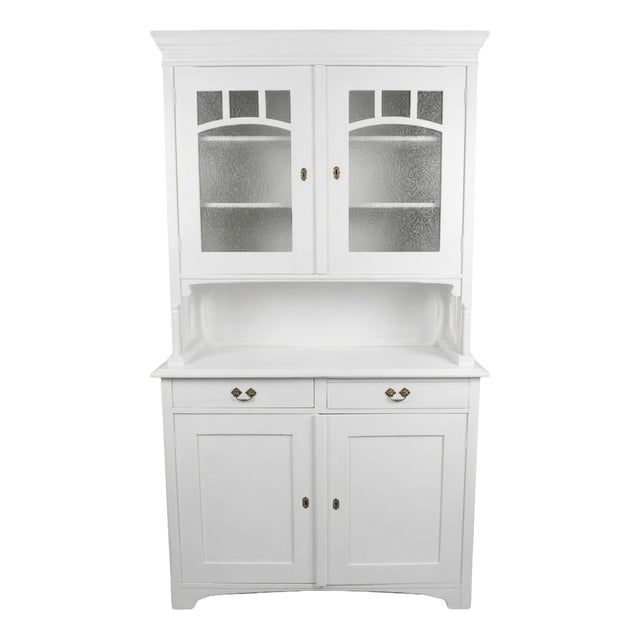 Vintage Hungarian White Painted Cabinet with Glass Doors For Sale