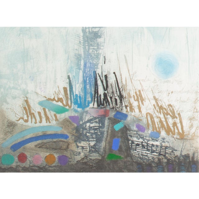 An etching by Israeli artist Nissan Engel (1931-2016). Titled "Hiver (Winter)," this abstract work depicts music notes and...