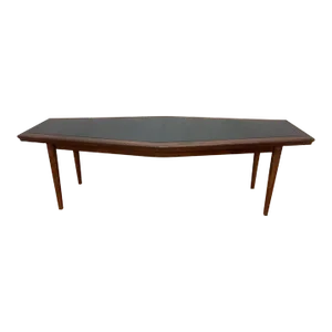 Mid Century Danish Walnut Narrow Boat Shaped Console Table