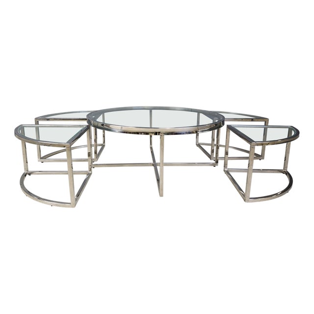 Chromed Coffee Table with Nesting Tables, 1970s, Set of 5 For Sale
