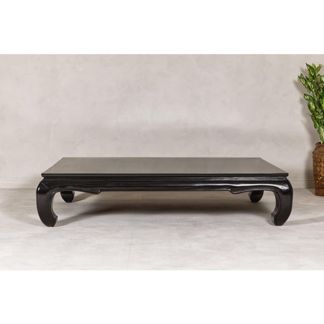 Wood Teak Wood Chow Legs Coffee Table with Custom Black Lacquer Finish For Sale - Image 7 of 12