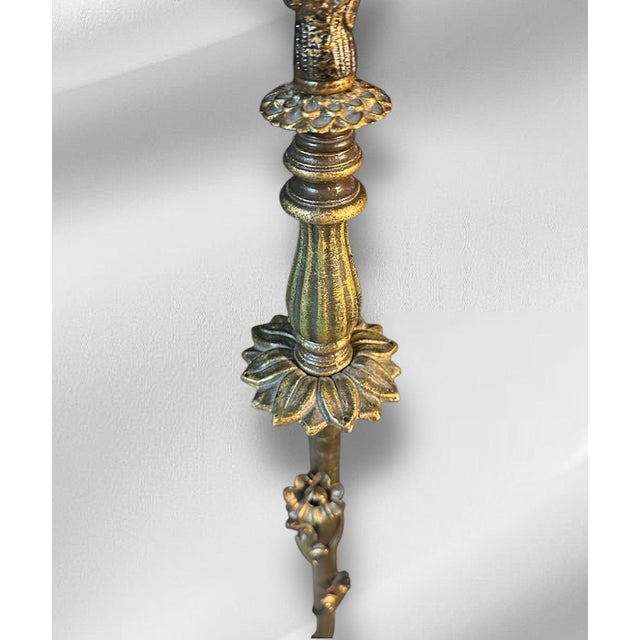 1910s Ornate Brass Bridge Lamp With Floral Shade For Sale In South Bend - Image 6 of 15