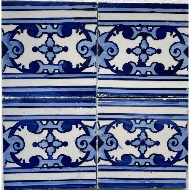 Blue Earthenware Tiles, 1800s, Set of 32 For Sale - Image 8 of 8