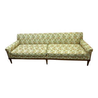 1960s Mid-Century Modern Original Brocade Cane Sofa For Sale