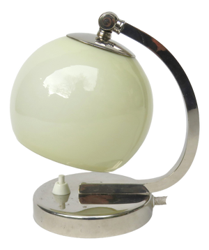 Bauhaus Nickel-Plated Bedside Lamp with Beige Cased Glass, 1930s
