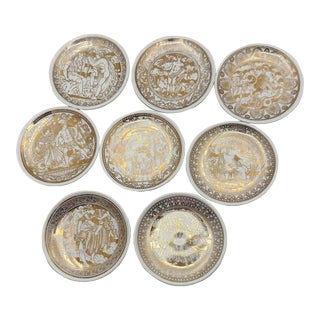 1960’s Piero Fornasetti Mitologia Coasters Gold Bonwit Teller- Set of 8 For Sale