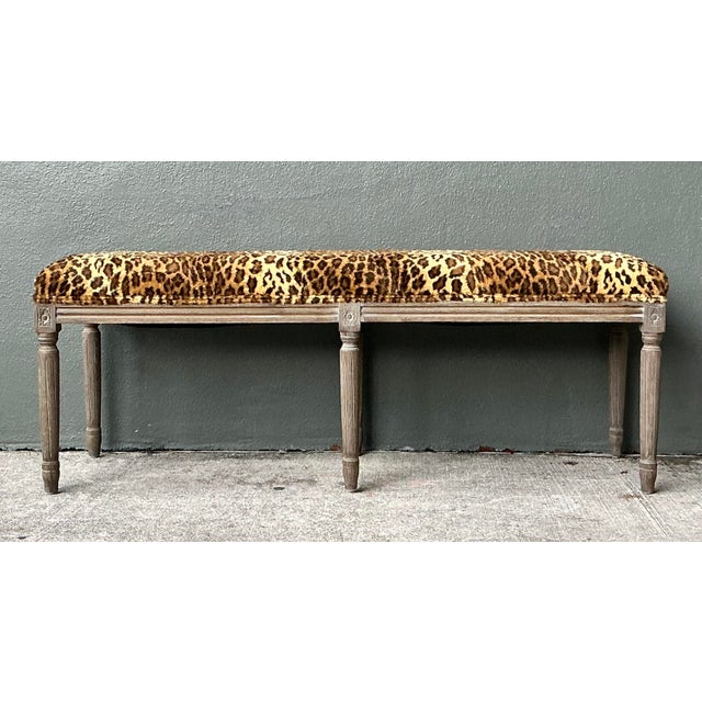 Mid-Century Modern Vintage Tufted Leopard Bench For Sale - Image 3 of 12