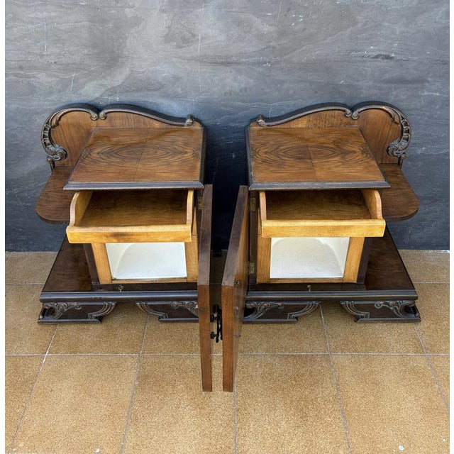 Art Deco Walnut Nightstands, 1930s, Set of 2 For Sale - Image 9 of 11