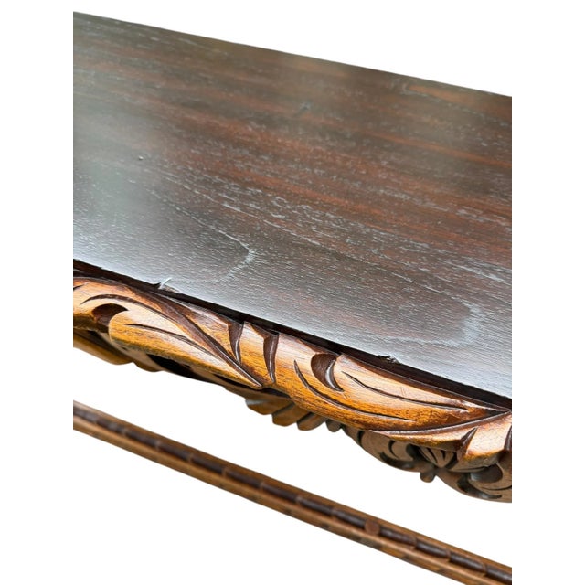 Baroque Spanish Baroque Carved Wood Arts & Crafts Hall Bench Seat For Sale - Image 3 of 16