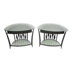 Modern Steel & Glass Demilune Side Table Console Entertainment Tv Stand - a Pair