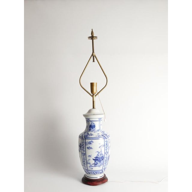 French Blue and White Willow Porcelain Table Lamp by Louis Drimmer for Limoges For Sale - Image 4 of 14