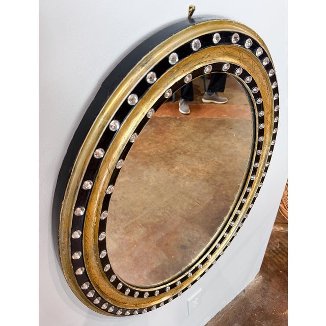 19th Century Irish Ebony and Gilt Oval Wall Mirror With Glass Studs (H 29 3/8 X W 23 5/8) For Sale - Image 5 of 9
