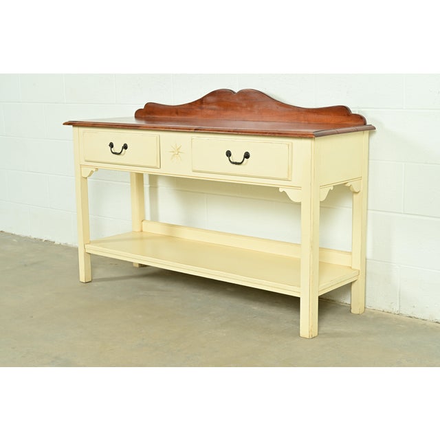 French Country Ethan Allen American Colonial Cream Lacquered Maple Sideboard Buffet Server or Console Table For Sale - Image 3 of 15