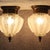 Glass shade with alternating vertical panels of smooth, frosted satin glass and clear, textured ribs lined with a bubble...