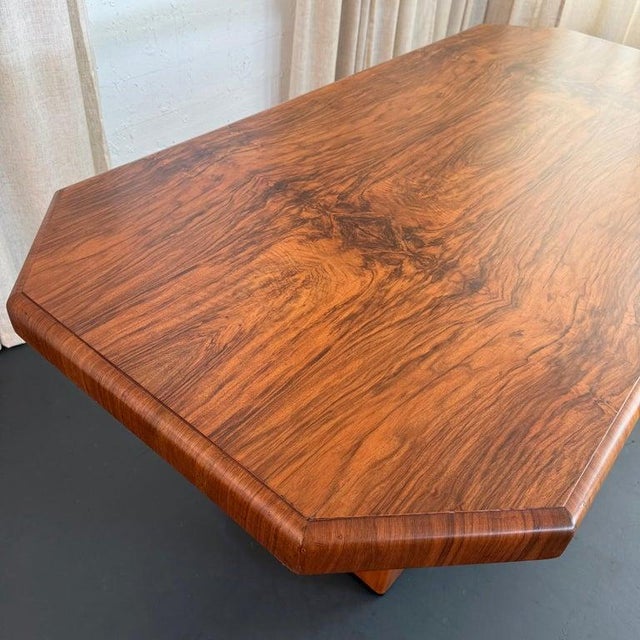 Antique Art Deco Octagonal Burl Walnut Pedestal Dining Table For Sale - Image 12 of 14
