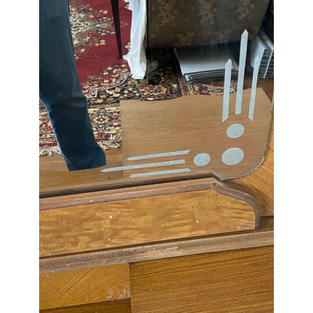 Early 20th Century Vintage Art Nouveau Vanity Desk & Mirror Waterfall Front For Sale - Image 9 of 13