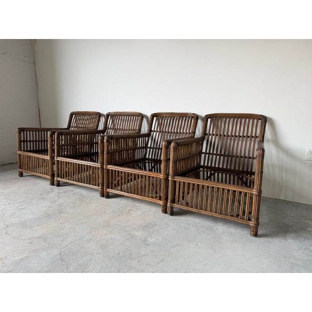 Vintage Palecek President’s State Stick Rattan Lounge Chairs – Pair For Sale - Image 13 of 18