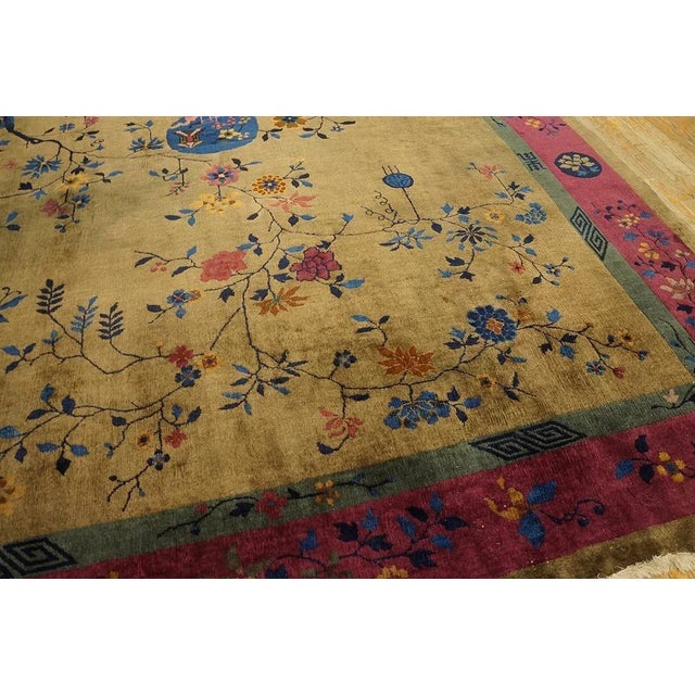 Taupe Outstanding Tan Tupe and Purple Color With Flower Design Antique Chinese Art Deco Rug For Sale - Image 8 of 11