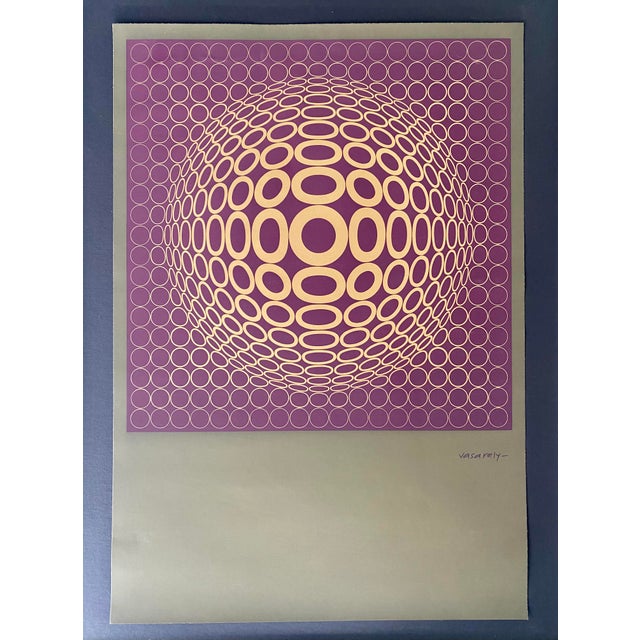 Metal Vasarely Op Art Screenprint Entitled Vega-Tuz Framed in Chrome For Sale - Image 7 of 15