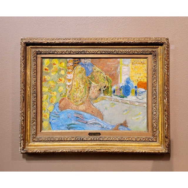 Helene Girod De L'Ain -The Girl w/ the Blue Towel -Oil painting c.1960s French Mid-Century Expressionist - Oil Painting on...