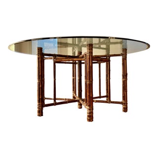 1970s McGuire Mid Century Modern Bamboo and Glass Dining Table For Sale