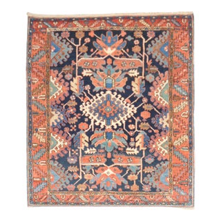 Zabihi Collection Antique Persian Square Navy Geometric Heriz Rug - 5' x 5'8" For Sale