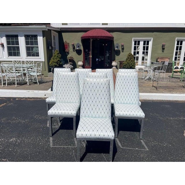1970s Set of 6 Custom White Leather Parsons Dining Chairs Attributed to Design Institute of America For Sale - Image 5 of 18