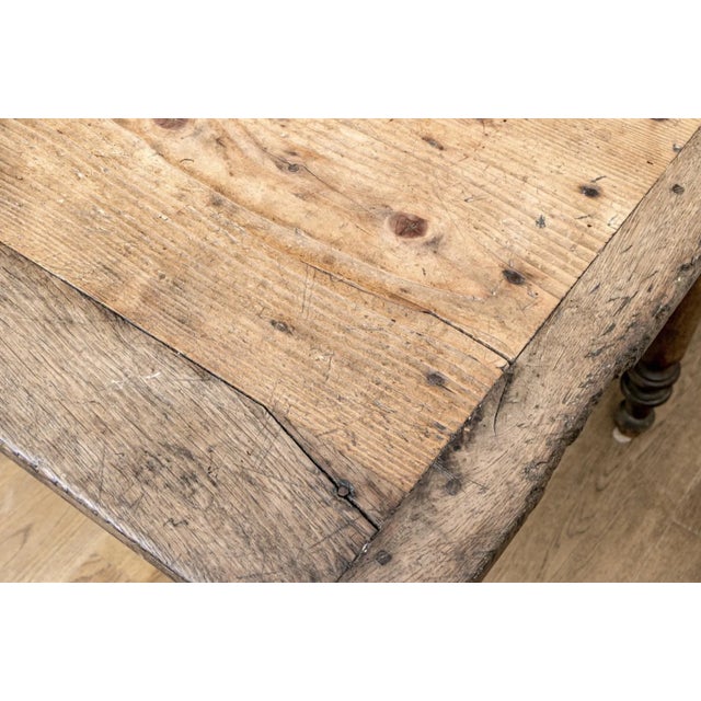 Mid 19th Century Antique Farmhouse Table — Oak & Pine, Turned Legs, 19th Century For Sale - Image 5 of 8