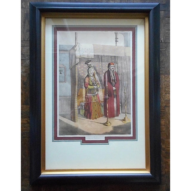 Maroon Judaica-Antique Signed Chromolithograph "Jewish Marriage"-Framed For Sale - Image 8 of 8