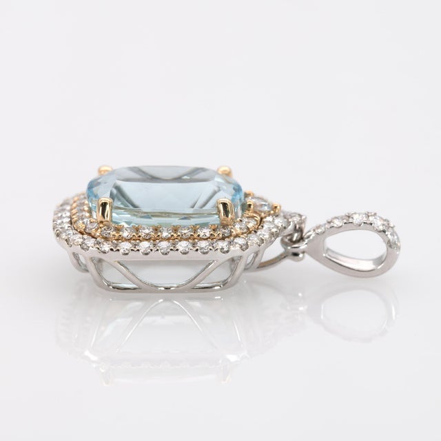 4.9Ct Santa Maria Aquamarine Pendant With Natural Diamond Accents: 14k Gold For Sale In Columbus - Image 6 of 8
