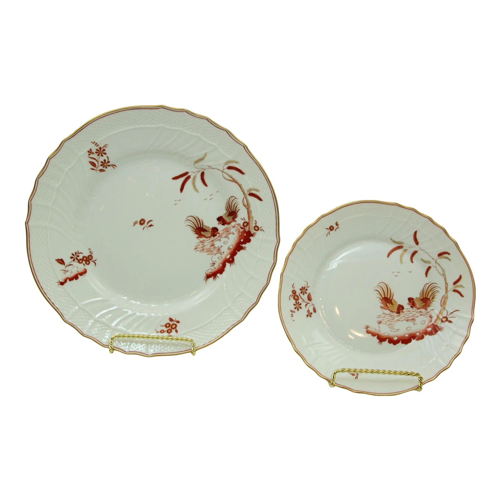 Richard Ginori Siena Porcelain Dinner Plates Roosters Design
