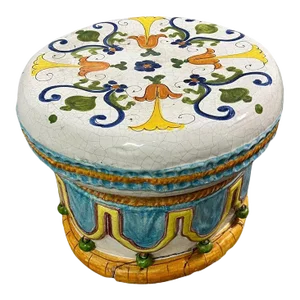 Majolica Italian Ceramic Terracotta Hand Painted Hollywood Regency Stool