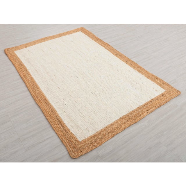 Gold Natural Gold With White Jute Handwoven Boho Area Rug 4x6 Ft. For Sale - Image 8 of 13