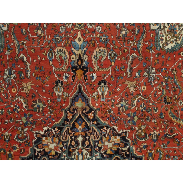 Antique Farahan Sarouk Rug, Handmade Oriental Rug, Rusty Red Navy Blue Very Fine For Sale - Image 12 of 18