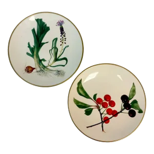 Vintage Hollywood Regency Gorham Porcelain Plates With Fruit & Vegetables - A Pair