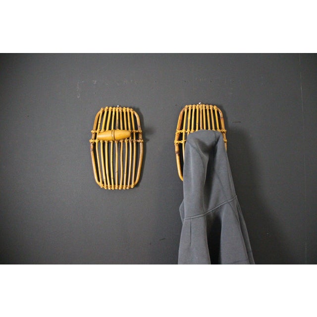 Rattan and Bamboo Coat Rack with Mirror in the style of Franco Albini, Italy, 1960s, Set of 2 For Sale - Image 9 of 12