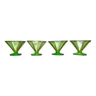 1940s Art Deco Uranium Green Glass Sorbet Cups - Set of Four For Sale