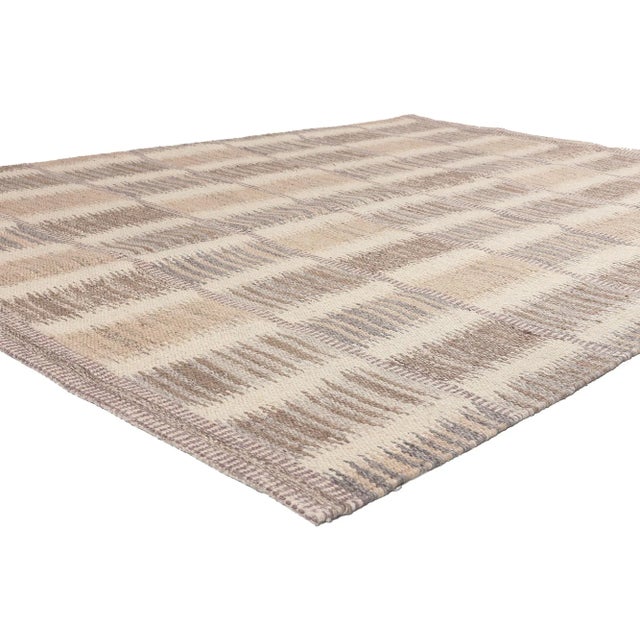 30640 Vintage Swedish Inspired Kilim Rug, 06'04 x 08'09. Scandinavian Modern style meets subtle shibui in this handwoven...