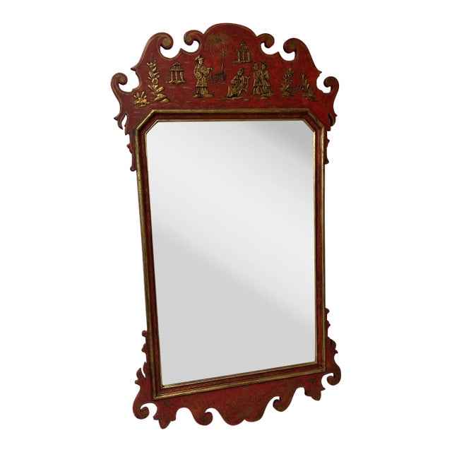 Red and Gold Chinoiserie Mirror For Sale