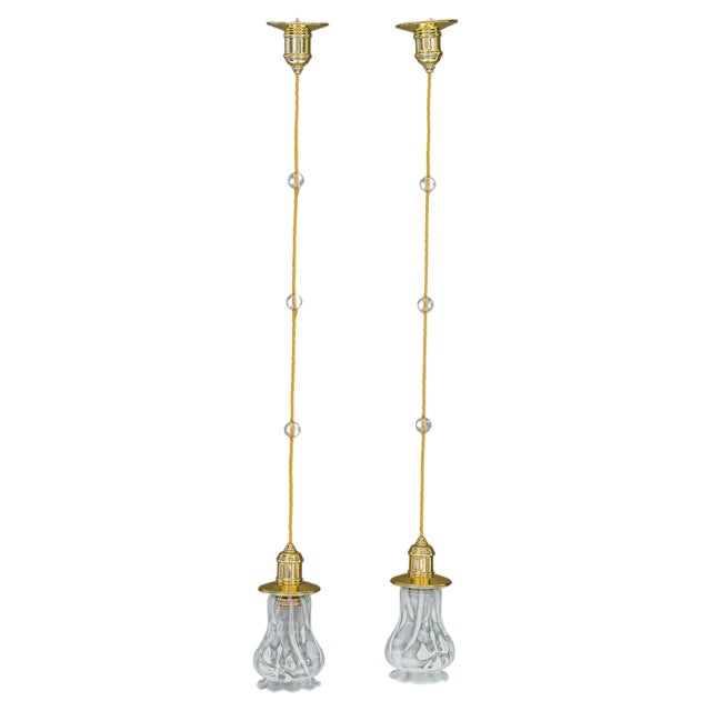 Art Deco Pendants with Opaline Glass Shades, Vienna, 1920s, Set of 2 For Sale