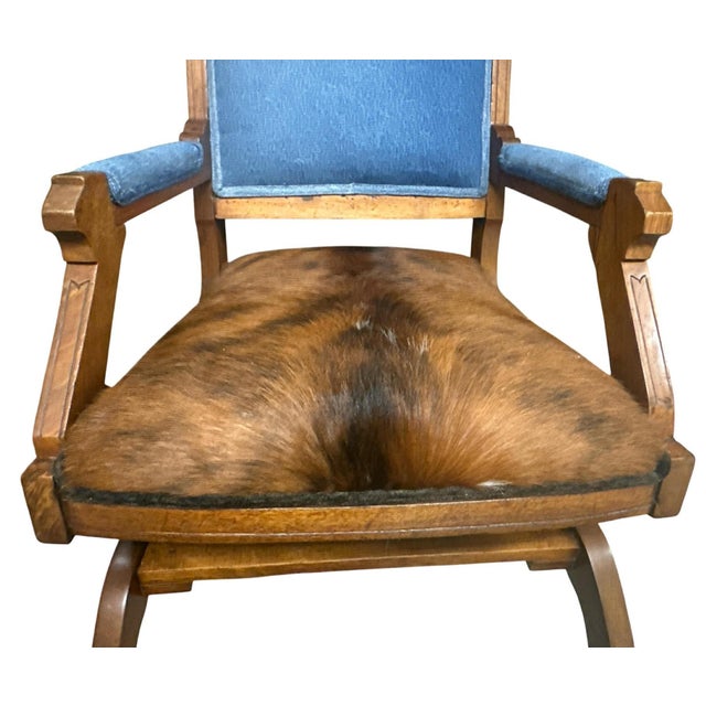Wood 'Desperado Eastlake' 19th Century Rocking Chair Reupholstered in Cowhide and Denim 23" X 23" X 40" For Sale - Image 7 of 10