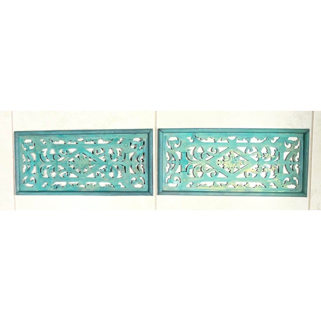 American Pair of Antique Solid Brass Openwork Wall Hangings / Architectural Grilles For Sale - Image 3 of 17