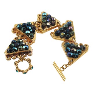 Claire Deve Geometric Gilded Jeweled Bangle Bracelet For Sale