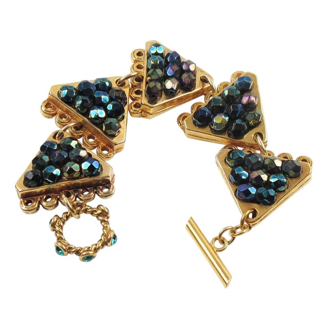 Claire Deve Geometric Gilded Jeweled Bangle Bracelet For Sale