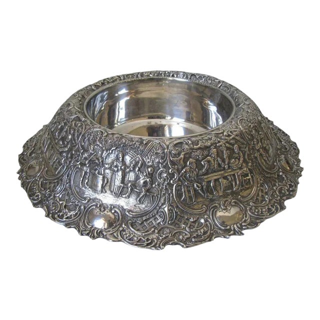 Vintage Repousse Fold Over Silver Plated Centerpiece Dutch Scenes by E. G. Webster & Son For Sale