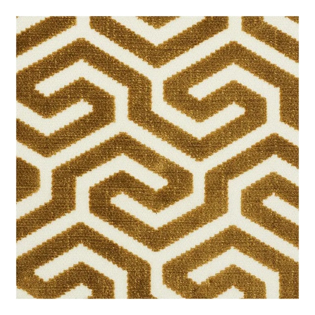 Sample - Schumacher Ming Fret Velvet Fabric in Bronze For Sale
