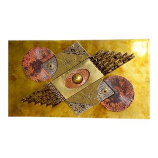 Postmodern Abstract Rectangular Copper, Gold and Brass Metal Art For Sale