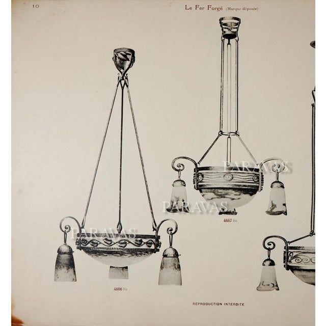 H. Fournet & Charles Schneider French Art Deco Chandelier 1920s - Orange Mottled Glass & Wrought Iron For Sale - Image 12 of 12